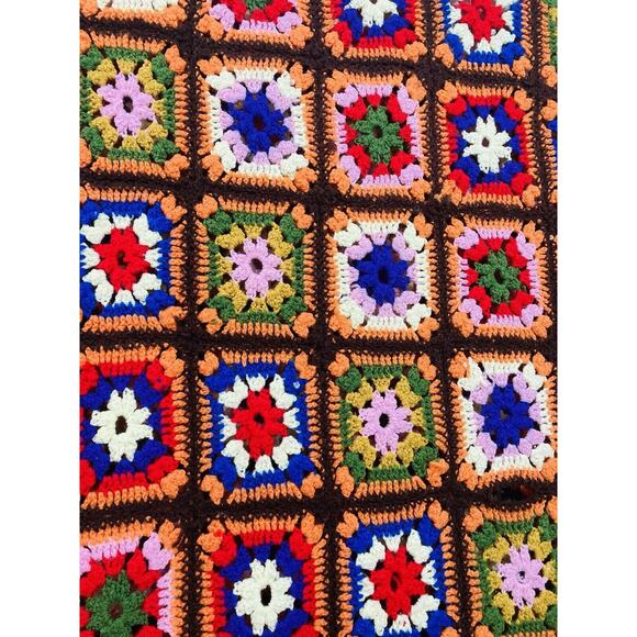 Handmade Other - Vintge Handmade Granny Square Afghan Crochet Coverlet Blanket Orange Brown 90x70